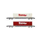 SNCF, 2er Pack, 4-achsiger 60-Containerwaggon Novatrans Sgss, mit 45-Container Trans-Fer