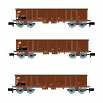 FS, 3-tlg. Set vierachsige offene Güterwagen, Eaos, Braun, mit Schrott