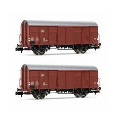 DB, 2-tlg. Set gedeckte Güterwagen mit Bretterwänden Gs