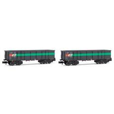 STLB, 2-tlg. Set 4-achs. offene Güterwagen Eaos, grau/grün/roter, beladen mit Schrott
