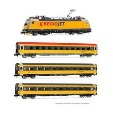 Regiojet, 4-tlg. Zugset, bestehend aus 1 x Elektrolokomotive BR 386 und 3 x Reisezugwagen