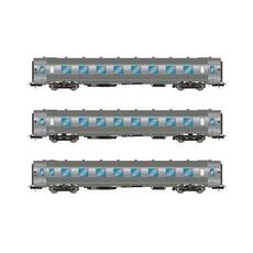 SNCF, 3-tlg. Set DEV Inox Reisezugwagen (kurz), bestehend aus 1x A8, 1x A3B5 und 1x A5s