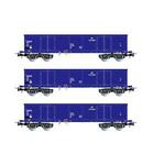PKP Cargo, 3-tlg. Set 4-achs. offene Güterwagen Eaos, Blau, mit Schrott
