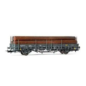 R.N./RENFE 2-achs. Flachwagen Kbs, Grau, beladen mit Baumstämmen