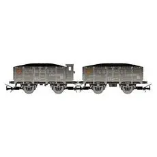 RENFE, zweiteilige zweiachsige, offene Wagen, kohlebeladen, grau/schwarz, Ep. III RENFE, zweiteilige zweiachsige, offene Wagen, kohlebeladen, grau/schwarz, Ep. III