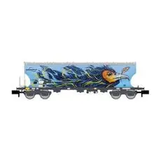 F-ERSA, vierachsiger rundseitiger Getreidehopperwagen, Interfracht, mit Vogelgraffizierung, Ep. F-ERSA, vierachsiger rundseitiger Getreidehopperwagen, Interfracht, mit Vogelgraffizierung, Ep.