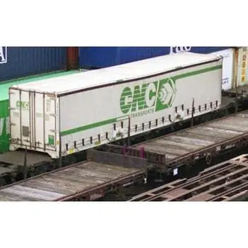 SNCF, S70 Containerwagen, braun, beladen mit CNC-Vorhang-Seiten-Wechselkarosserie, Ep. IV