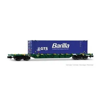 Mercitalia Intermodal, 4-Achs-Containerwagen Sgnss, grün, mit 45\' Container GTS Barilla, Ep. VI