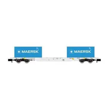 4-Achs-Containerwagen Sgnss, grau, beladen mit 2 x20 Fuß Container MAERSK, ep. VI
