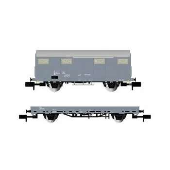 FS, 2er-Set, Servicewagen, VGhs geschlossener Wagen + Vkkkm Flachwagen mit Ballast, Ep. V
