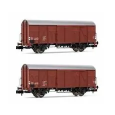 DR, 2-tlg. Set gedeckte Güterwagen mit Bretterwänden Gs