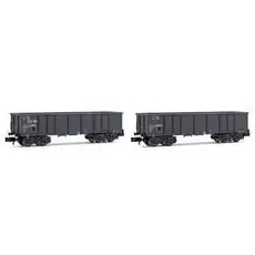 SNCF, 2-tlg. Set 4-achs. offene Güterwagen Eaos, Grau, beladen mit Schrott