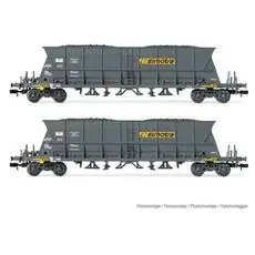 SNCF, 2-tlg Set 4-achs. Selbstentladewagen Faoos für Kohletransport, Simotra