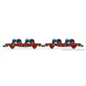 RENFE, 2-tlg. Set Flachwagen Ks, Braun, mit Traktoren