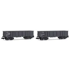 SNCF, 2-tlg. Set 4-achs. offene Güterwagen Eaos, Grau, beladen mit Schrott