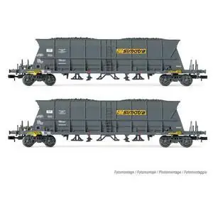SNCF, 2-tlg Set 4-achs. Selbstentladewagen Faoos für Kohletransport, Simotra