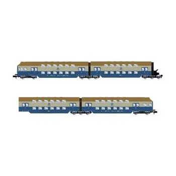 DR, vierteiliger Doppeldecker-Wagen DBv mit Fahrerkabine, blau/grau, Ep. IV