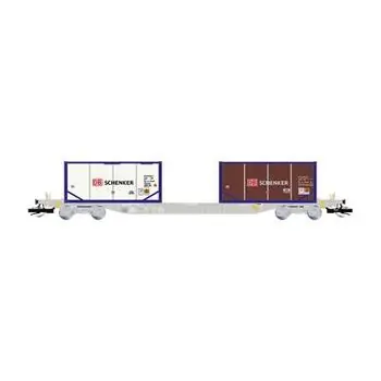4-achsiger Containerwagen, grau beladen mit 2 x 20Fuß Tankcontainer DB SCHENKER, ep. VI