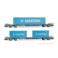 2-Einheits-Packung, 4-achsige Containerwagen, grau, mit 2 x 20\' + 1 x 40\' Container MAERSK, EP. 2-Einheits-Packung, 4-achsige Containerwagen, grau, mit 2 x 20\' + 1 x 40\' Container MAERSK, EP.