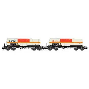 2-tlg. Set Kesselwagen für den Transport von Chlor, VTG + Ermewa, Beige-Orange-Rot