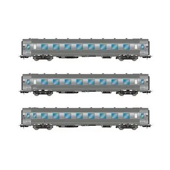 SNCF, 3-tlg. Set DEV Inox Reisezugwagen (kurz), bestehend aus 1x A8, 1x A3B5 und 1x A5s