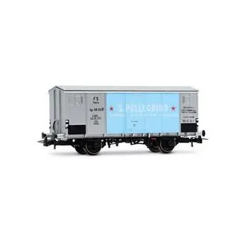 FS, zweiachsiger Kühlwagen Hgb, Metallkarosserie,silberner San Pelegrino, Ep. III