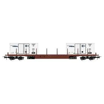 FS, Flachwagen-Typ Rgs, braun, mit 2 gekühlten Behältern 20 Fuß Interfrigo, Ep. IV