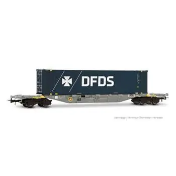 4-Achs-Containerwagen Sgnss, grau, beladen mit 45-Fuß-Container-DFDS, ep. VI