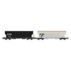 D-VTG, 2er-Set, 4-achsige Müslihopper-Wagen, schwarz und grau, ep. VI D-VTG, 2er-Set, 4-achsige Müslihopper-Wagen, schwarz und grau, ep. VI