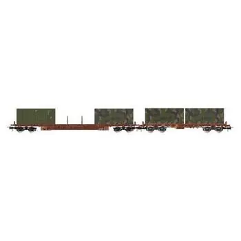 FS, zweiteilige Flachwagen Rgs + Rgmms, braun, mitmilitärischen Containern, Ep. IV-V