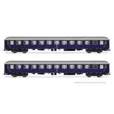 DB, 2er-Set, Couchette-Wagen Bcm 243, blaue Lackierung, Ep. IV DB, 2er-Set, Couchette-Wagen Bcm 243, blaue Lackierung, Ep. IV