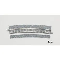4 Gleise, gebogen, mit breiter Schotterbettung, 10°, r 541 mm.