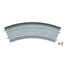 2 Doppelgleise, gebogen, in Beton-Viaduktbettung,45°, r 280 mm