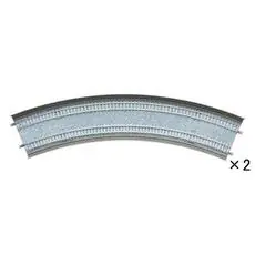 2 Doppelgleise, gebogen, in Beton-Viaduktbettung,45°, r 428 mm