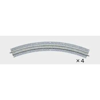 4 Gleise, gebogen, mit breiter Schotterbettung, 45°, r 391 mm.
