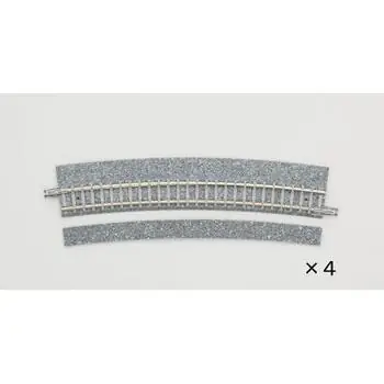 4 Gleise, gebogen, mit breiter Schotterbettung, 10°, r 541 mm.