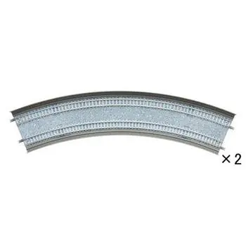 2 Doppelgleise, gebogen, in Beton-Viaduktbettung,45°, r 428 mm