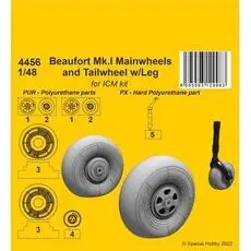 Beaufort Mk.I Mainwheels and Tailwheel w/Leg in 1:48